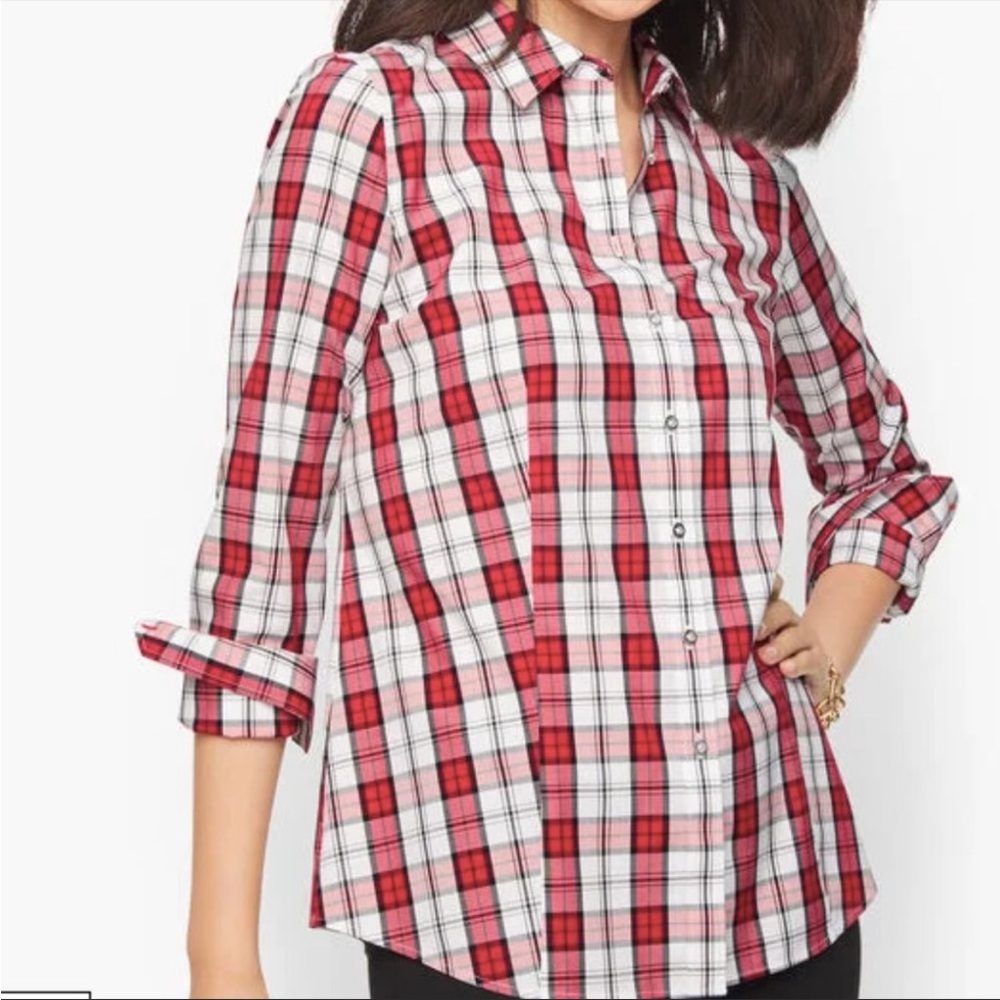 NWT Talbots Red and Black Plaid Button-Down Shirt size 14P